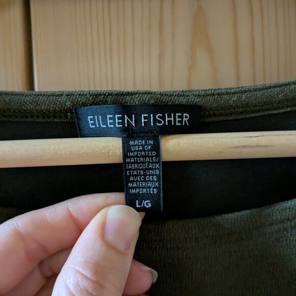 Eileen Fisher Olive Green Viscose Boxy Short Sleeve Dress Large Lagenlook Pocket - Picture 6 of 11